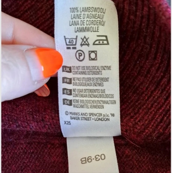 St Michael Vintage Lambswool Jumper Mens Size L Bordeaux Red Made in the UK - Picture 6 of 6